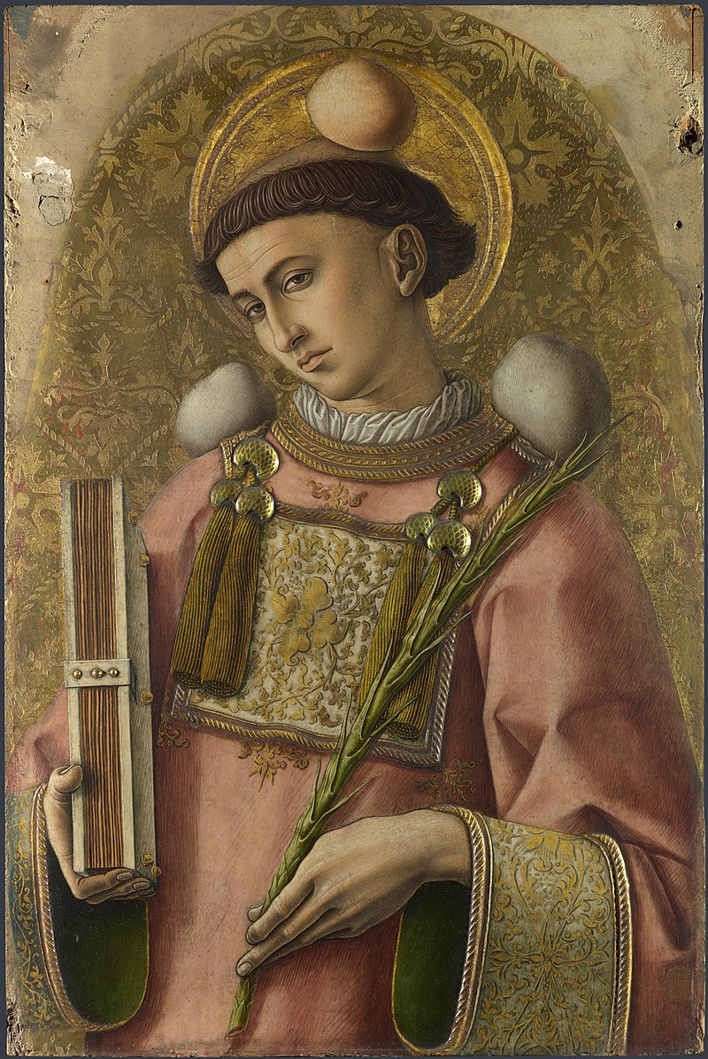 Full title: Saint Stephen.Artist: Carlo Crivelli.Date made: 1476.Source: http://www.nationalgalleryimages.co.uk/.Contact: picture.library@nationalgallery.co.uk..Copyright © The National Gallery, London