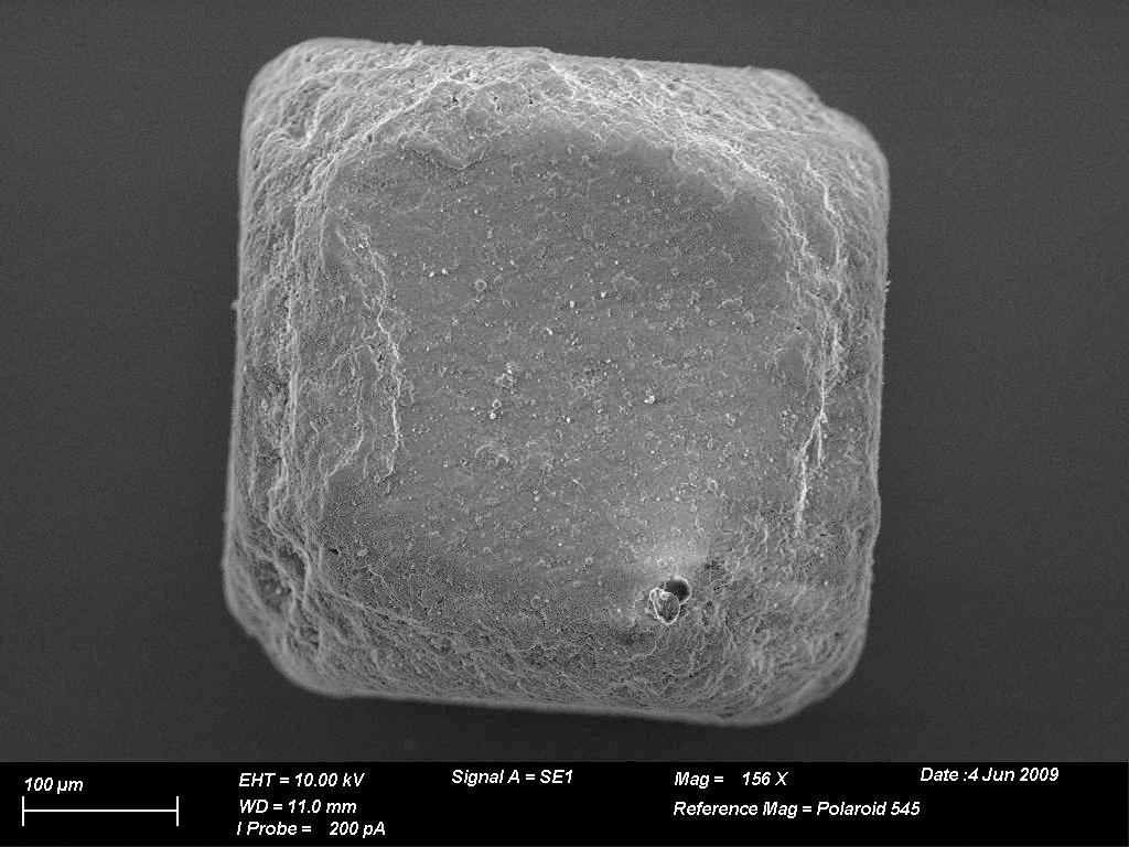 Single grain of table salt electron micrograph